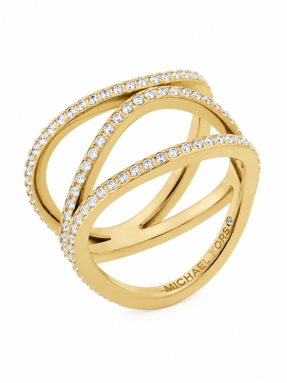 Michael Kors Brilliance Collection Gold-Plated Wavy Pave’ Ring Size 8